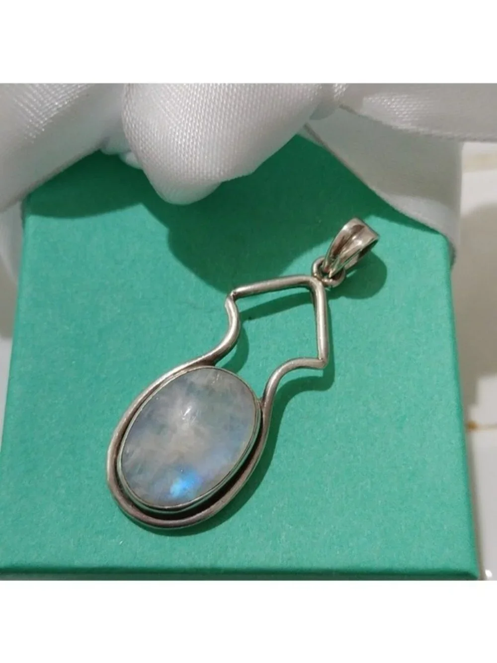 Artisan Made Sterling Silver Oval Moonstone Pendant